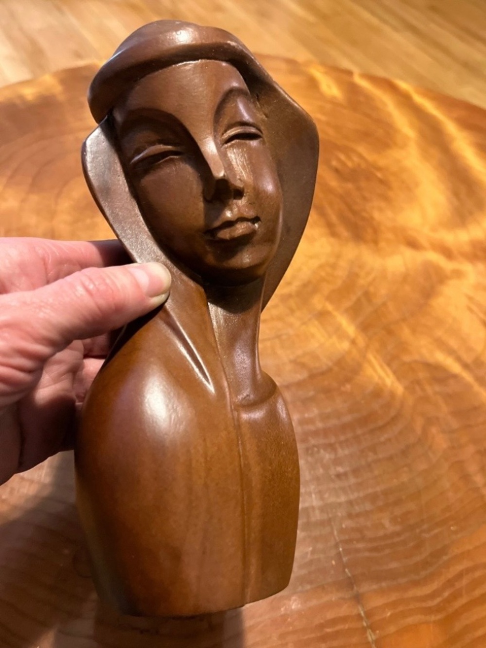 VTG Mid Century Modern Hand Carved Wood Female Bust Sculpture Madonna MCM
